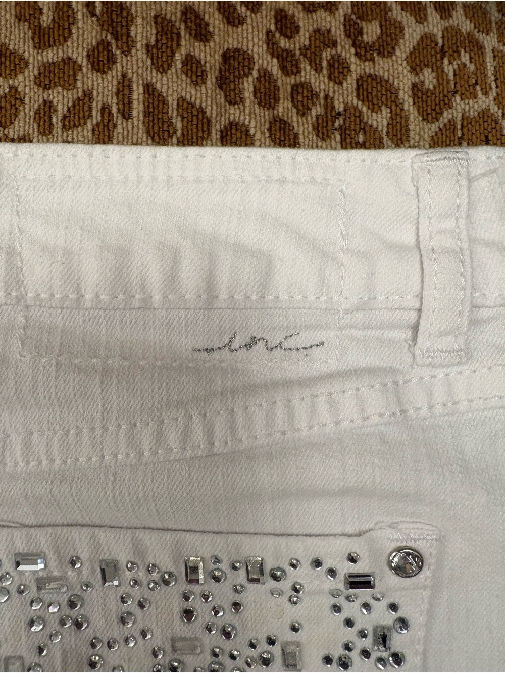 INC White Denim Mini Skirt with Crystal-Studded Back Pockets - Picture 6 of 7